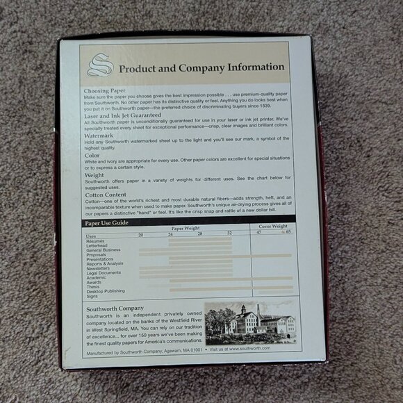 NIB Southworth 100% Cotton Fiber Bond Paper White 250 Sheets - Picture 3 of 6